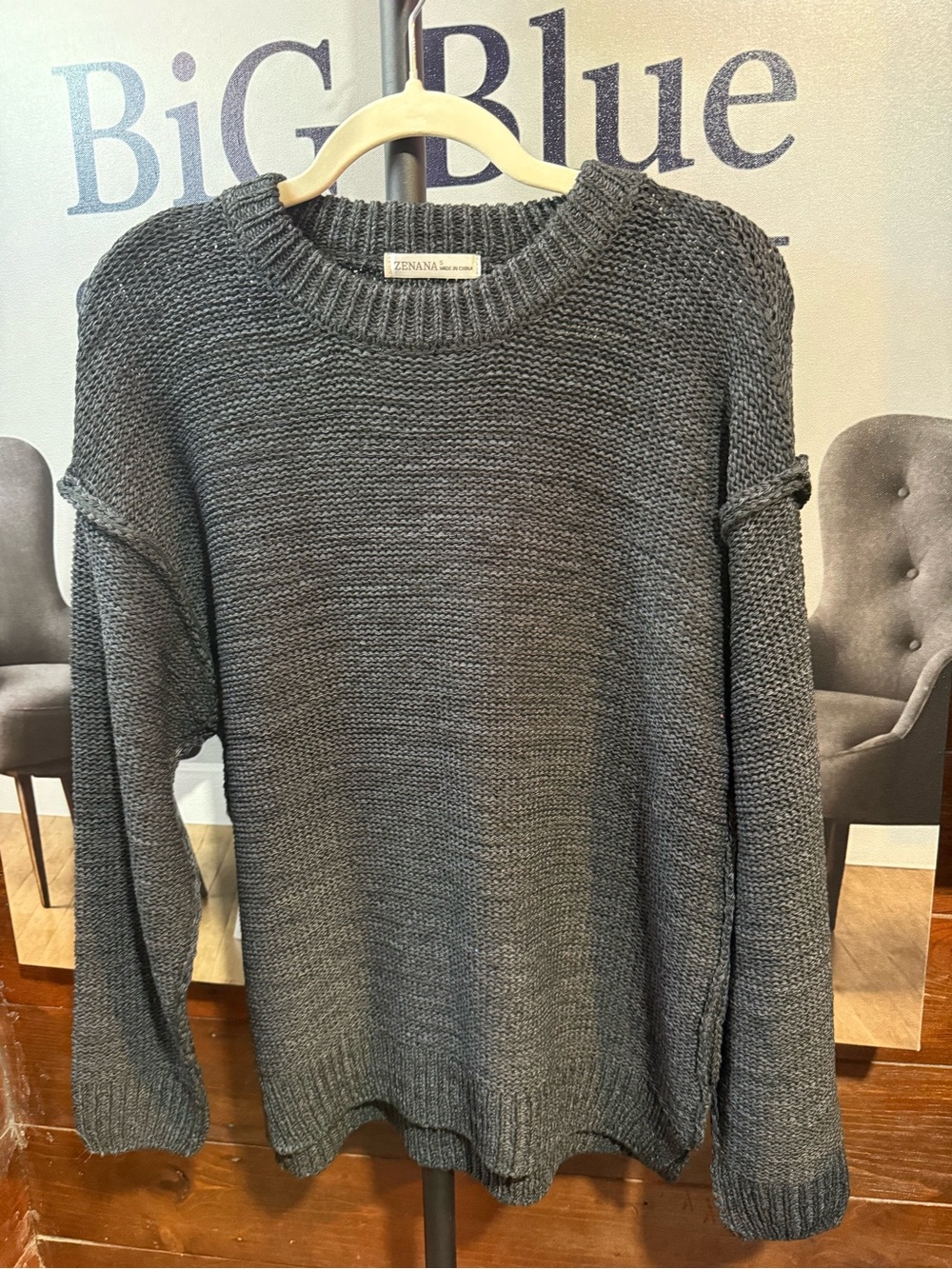 Zenana Outfitters Charcoal Gray Crewneck Chunky Knit Sweater